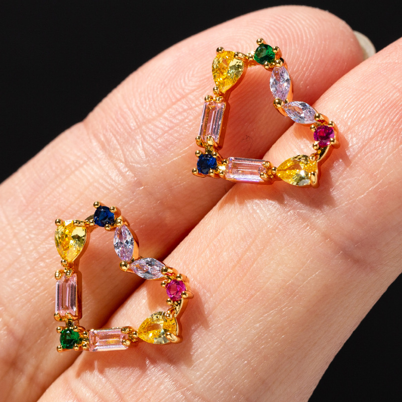 Zircon Inlay Material Ear Studs Classification 1 Pair Simple Style Heart Shape Plating Copper Zircon Ear Studs