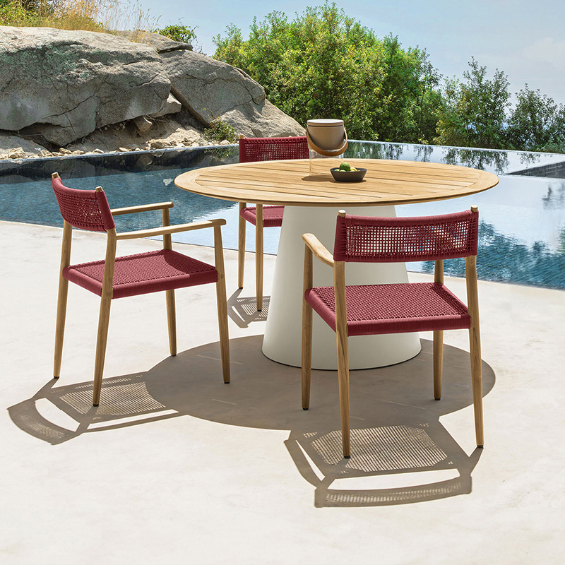 Mesa y sillas de teca al aire libre Jardín al aire libre Hotel Casual Mobiliario Combo Villa Patio Terraza Mesa y sillas de caña simple