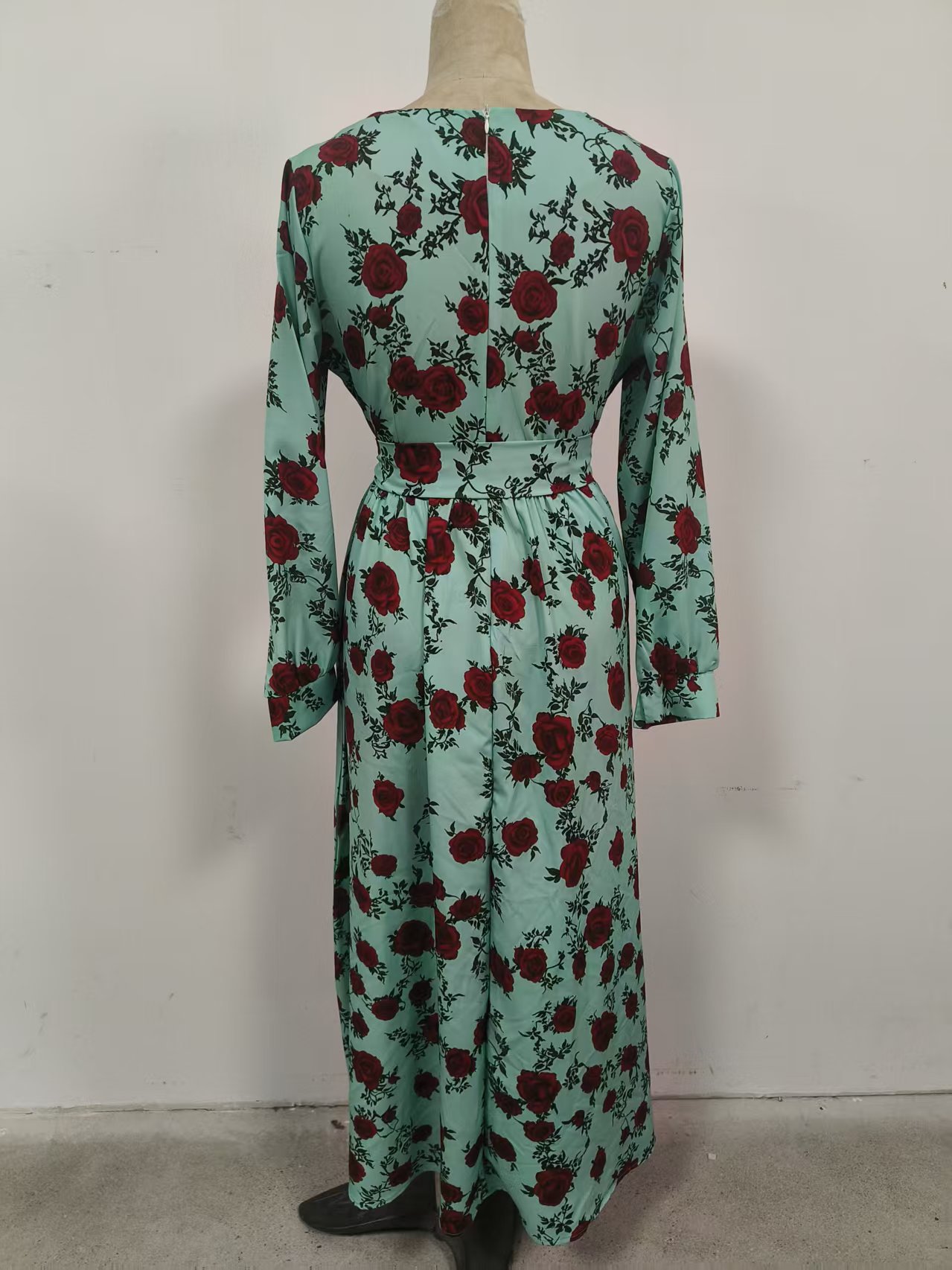 Women's Retro Elegant Slimming Printed Dress V Neck Long Sleeve Charming Fashionable_ecoleips.com