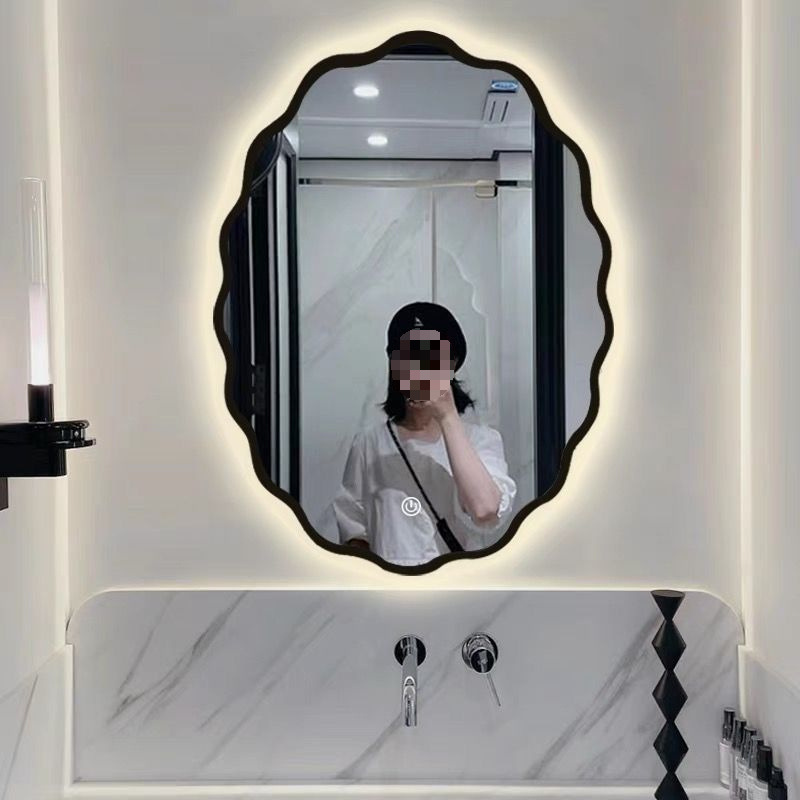 French Retro Bathroom Mirror Home Bathroom Wall-Mounted Light Luxury Bathroom Mirror Bedroom Dressing Table Special-Shaped Makeup Mirror