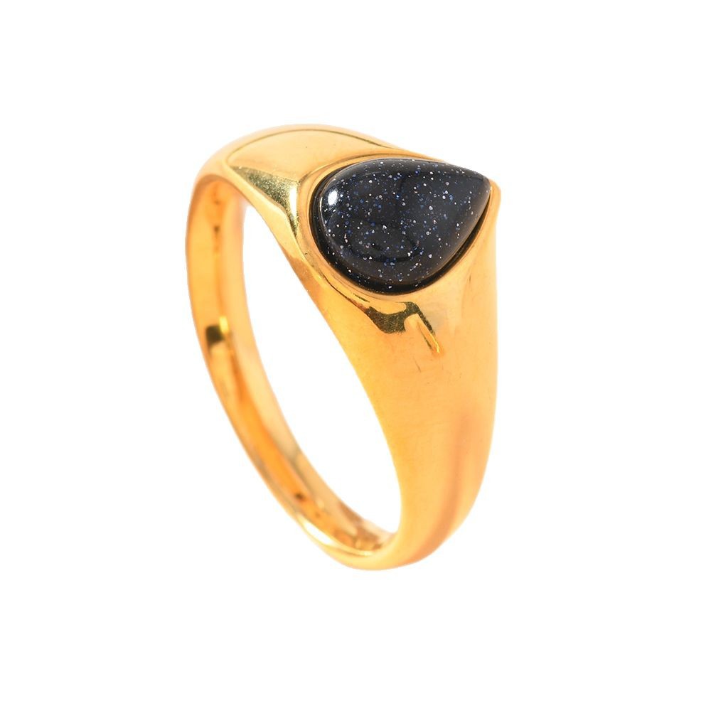 Anillo de acero de titanio de moda europea y americana mujer no se desvanece fundición de gota de agua anillo de piedra natural joyas de lujo al por mayor