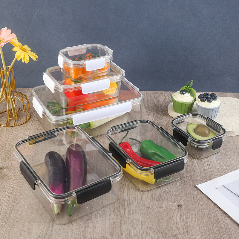Caja de almacenamiento de refrigerador de grado alimenticio transparente sellado congelado alimentos encurtidos frutas de gran capacidad caja de plástico al por mayor