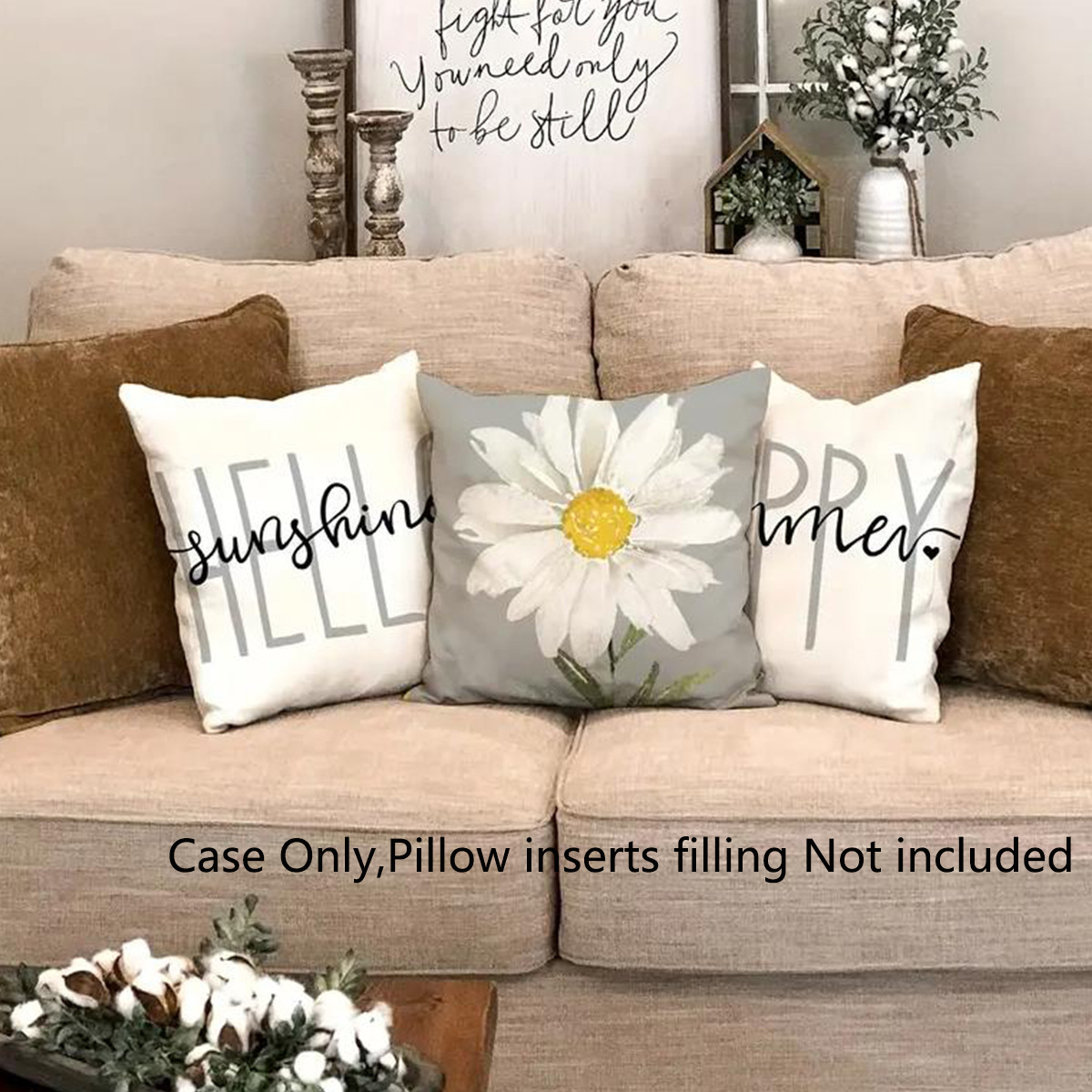 Spring Gray Daisy Pattern Pillow Case Living Room Bedroom Sofa Decorative Pillow Case_voghion.com