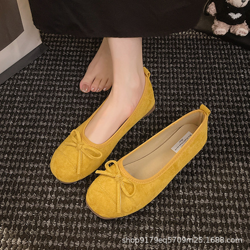 Women's 2025 Spring Small Floral Bow Flat Slipper Bean Pod Shoes, Gentle Fairy Ballet Shoes