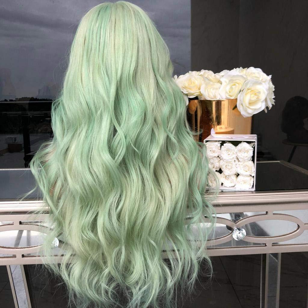 Perruque longue bouclée verte de style européen et américain, en fibre chimique, couleur T, raie au milieu, grosses boucles ondulées, extension de cheveux avec bonnet_voghion.com