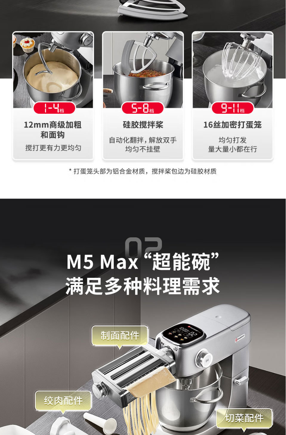 海氏厨师机和面机M5max彩屏版 家用全自动揉面禾面一体压面机轻音