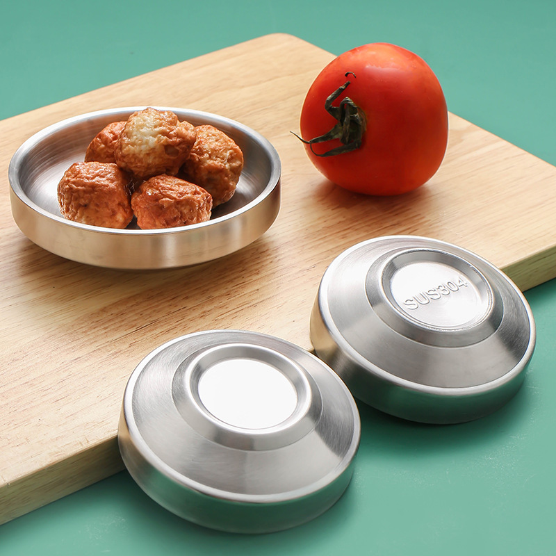 304 stainless steel dish, Korean kimchi dish, barbecue shop small bowl, double-layer condiment dish, household dipping dish, cooking bowl