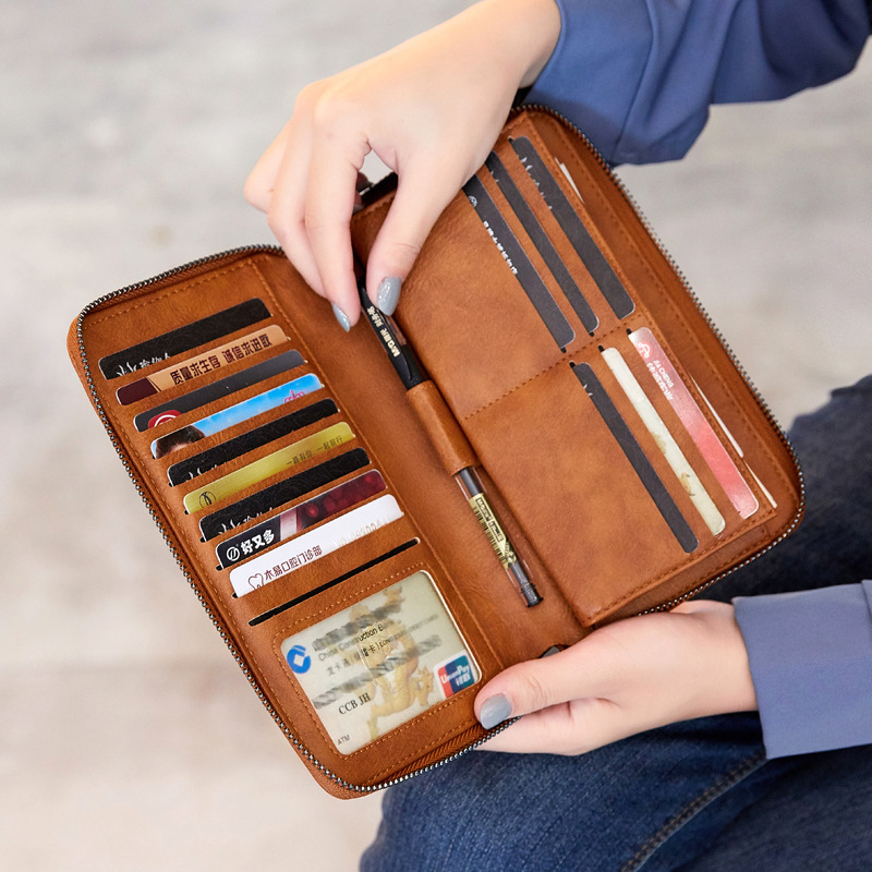 Long Wallet for Women 2024 New Rfid Anti-Theft Brush Anti-Degaussing Retro Oil Wax Leather Wallet Large Capacity Clutch Bag