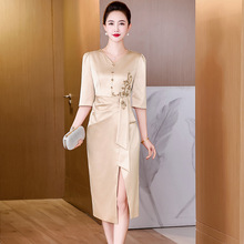 2025经典香槟色婚宴年轻高端喜婆婆婚礼服高贵优雅连衣裙平时可穿