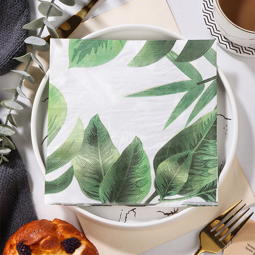 新款树叶彩色印花餐巾纸纸巾西餐厅烘焙坊适用面巾纸批发