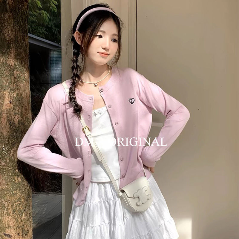 Pink Dopamine Outfit Sweet Knitted Sweater Autumn and Winter Long-Sleeved Cardigan for Women Petite Short Top Jacket for Women