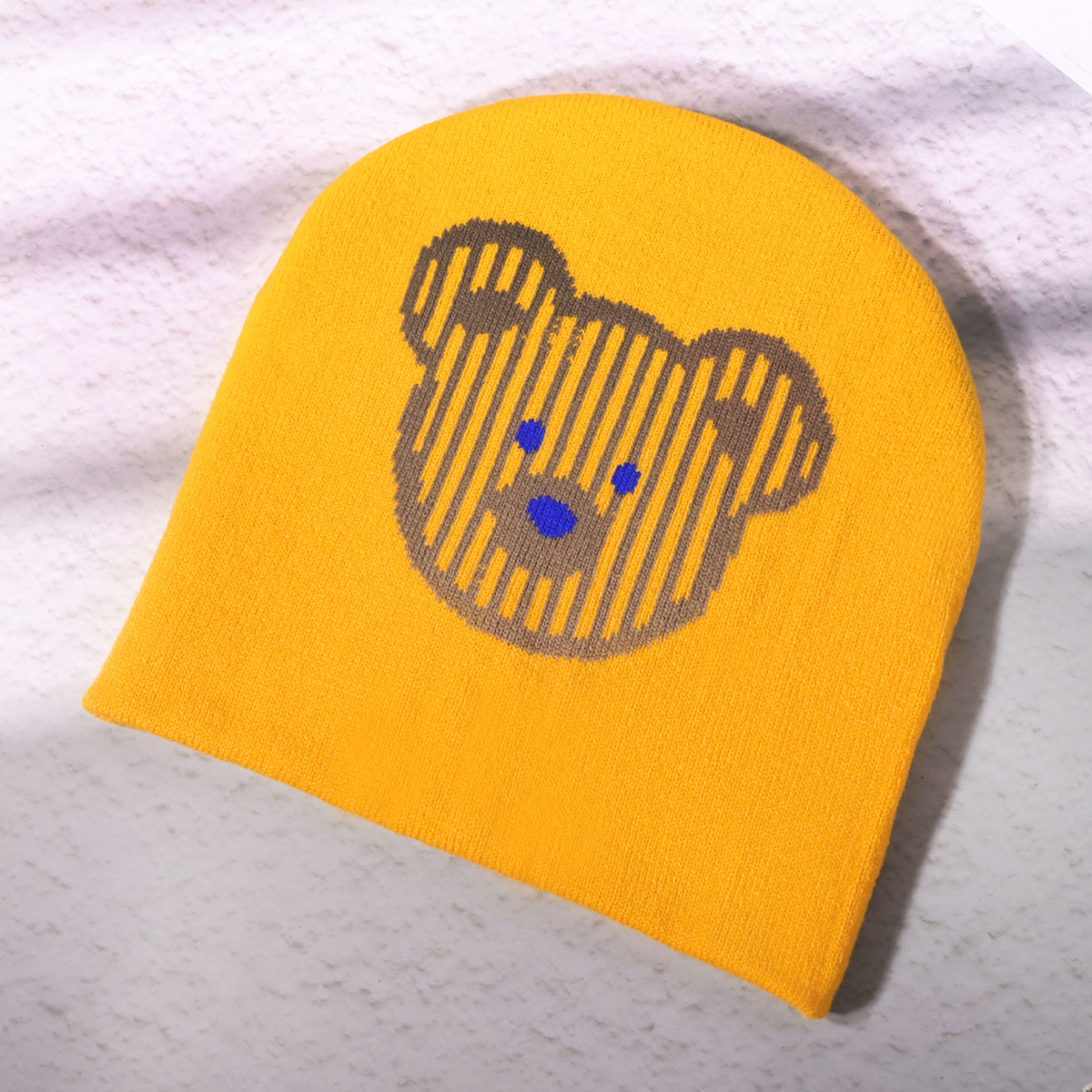 Unisex Bear pattern knitted hat for men and women, headgear ear protection cute fashion all matching woolen hat popular cold hat_voghion.com