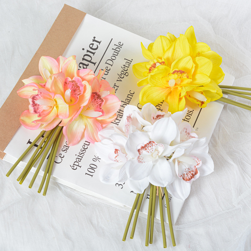 Artificial orchid bouquet, hand-tied flower arrangement, floral decorative piece, tactile hand-held flowers, home decoration, wedding and photography props
