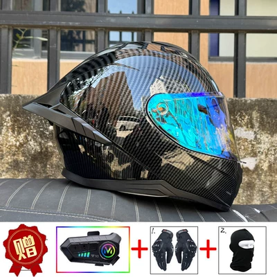 Motorcycle Helmet, Safety Helmet for Men – Motosiklet kaskı (dəbilqə) - black-fiber-pattern-phantom-blue-night-vision-available-y10-soft-wheat-delivered-with-transparent-mirror-s