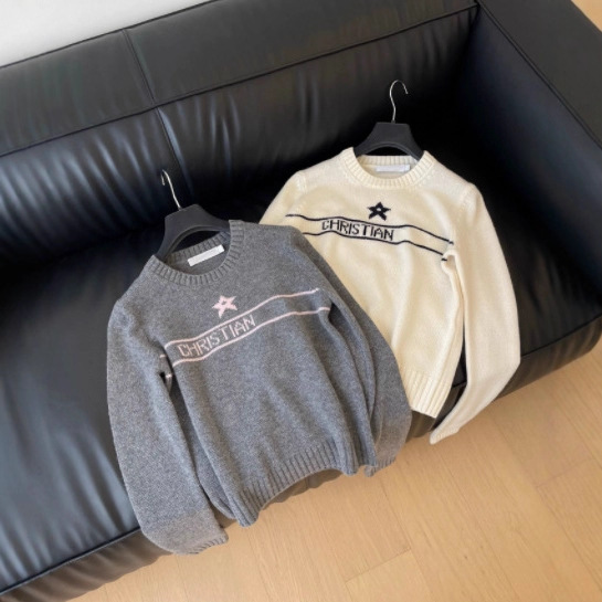 Haute Couture 25 Autumn and Winter New Classic Lucky Star Letter Logo Jacquard Long Sleeve Sweater Slim Sweater for Women