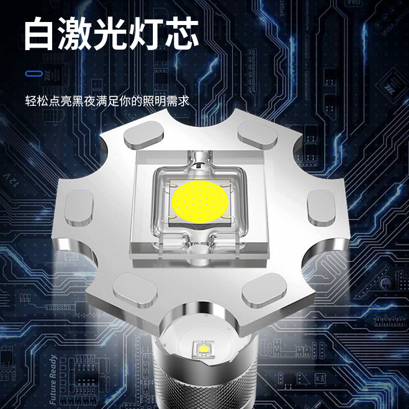 Nueva linterna pequeña, linterna de luz fuerte de largo alcance con láser blanco, batería extraíble de aleación de aluminio, linterna portátil al por mayor