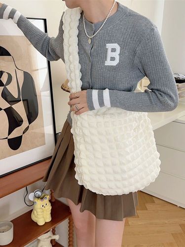 39133 Bubble pleated commuting bag large capacity crossbody bag for women  new college student class canvas bag