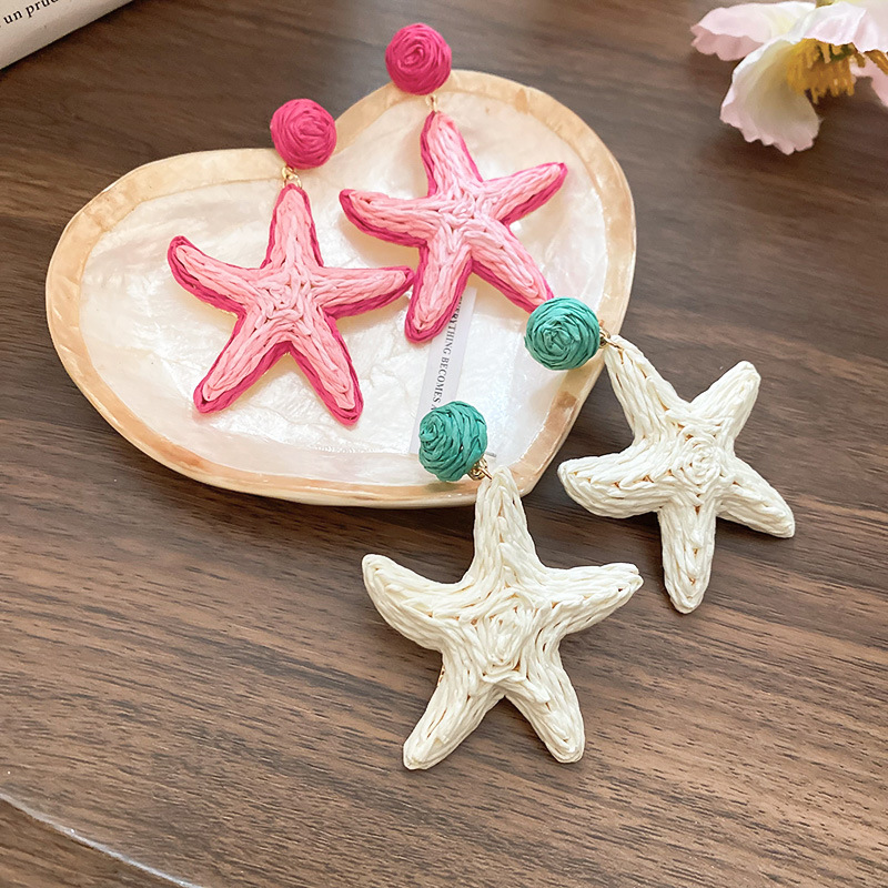 16g Weight Electroplated Gold Plating Process 316 Stainless Steel Ear Needle Material Drop Earrings Classification 1 Pair Quantity Daily Occasion raffia, Iron Material Starfish Pattern Women's Gender Marine Style Style 1 Pair Marine Style Starfish Raffia Iron Drop Earrings 3