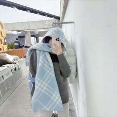 复古黑白格子围巾女2025新款秋冬百搭韩系连帽格纹保暖情侣围脖