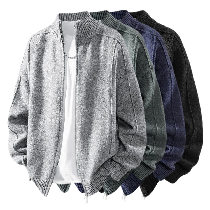 Oversized Men's Knit Cardigan – Breathable & Stretchable Open-Front Sweater With Textured Design (Shadow Black/Gray/Navy/Charcoal)_voghion.com