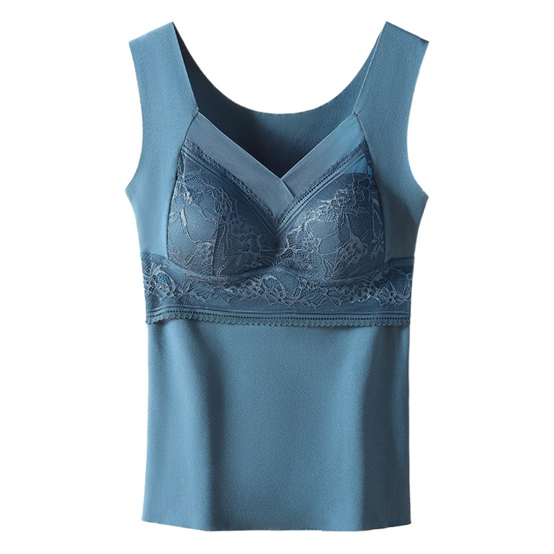 Otoño e invierno nuevo chaleco térmico de terciopelo de doble cara de las mujeres cepillado con almohadilla en el pecho Delgado bottoming calefacción ropa interior térmica mujeres