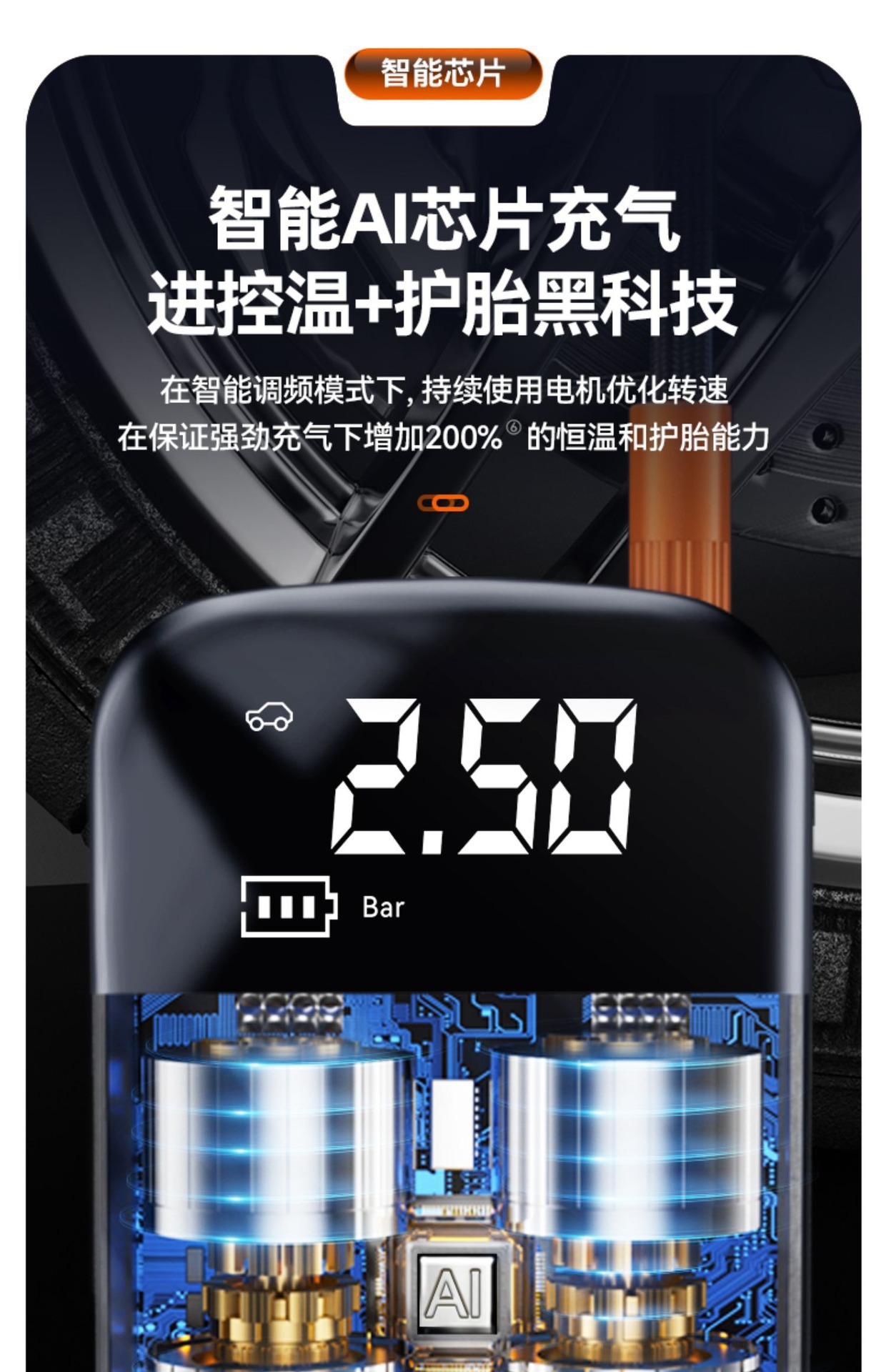 Car Air Pump, Smart Portable Air Pump, Car Tire Air Pump, Automatic Stop When Fully Inflated, Multi-Functional Air Pump