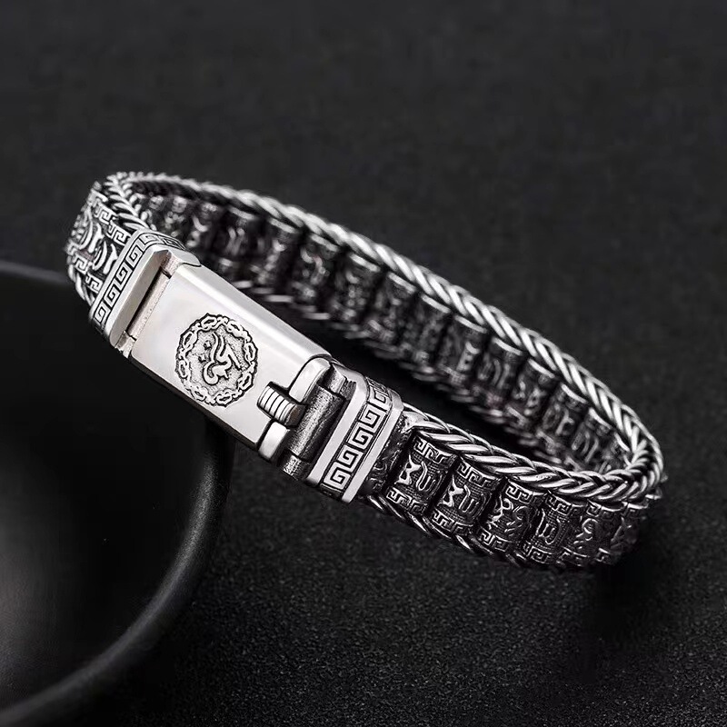Handmade Creative Bracelet for Men and Women with Rotating Beads and Six-Word Mantra, Personalized Chinese Style, Retro and Vintage