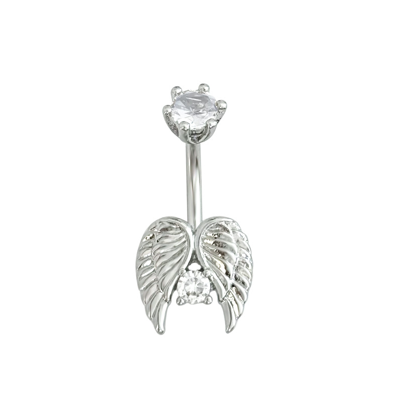 Belly Button Ring Red Flower Wing With Zircon And Stainless Steel_voghion.com