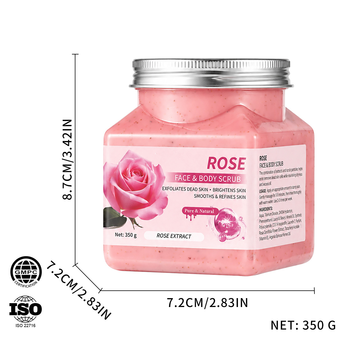 Rose scrub 350g [packing quantity: 72pcs/ctn, preferred source for foreign trade…
