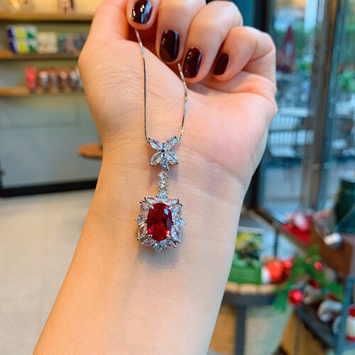 Zhuang Shengsheng Jewelry European and American Colorful Gemstone Simulation Red Ruby Earrings Pendant Ring Fresh Small Jewelry Set Wholesale 