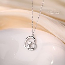 原创S925纯银镂空爱心小猫项链女时尚个性简约ins爱猫素银锁骨链