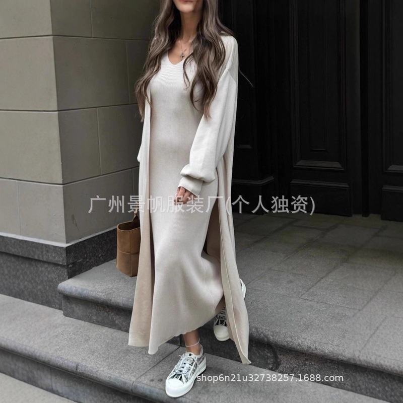 Cross-Border Ready Stock Wb Hot-Selling Knitted Casual Suit Vest Dress Cardigan Two-Piece Set for Women Knitted Sets