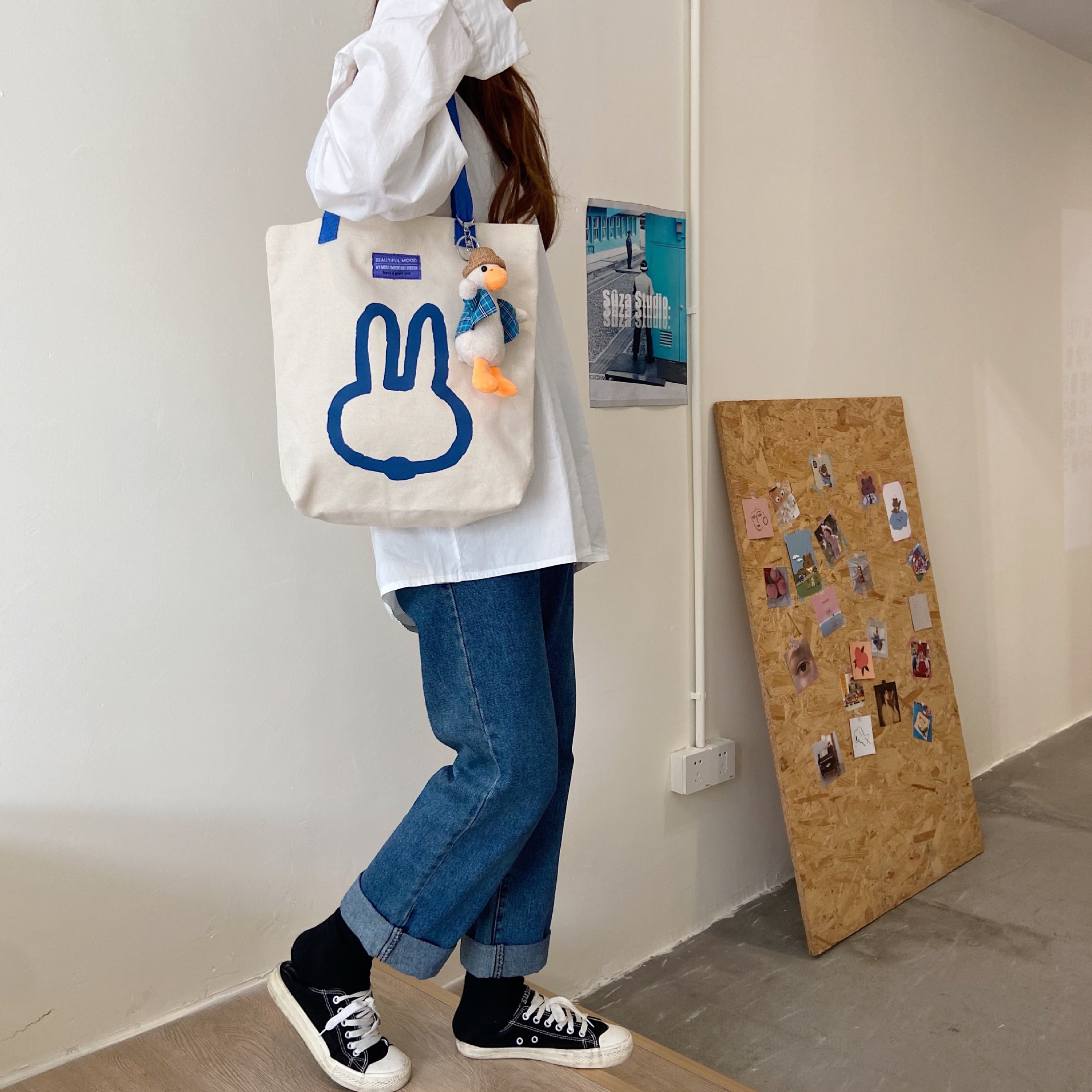 08312 Cartoon printed single-shoulder canvas bag, Japanese style, Korean version canvas bag, student large-capacity hand-held women's bag for commuting undefined