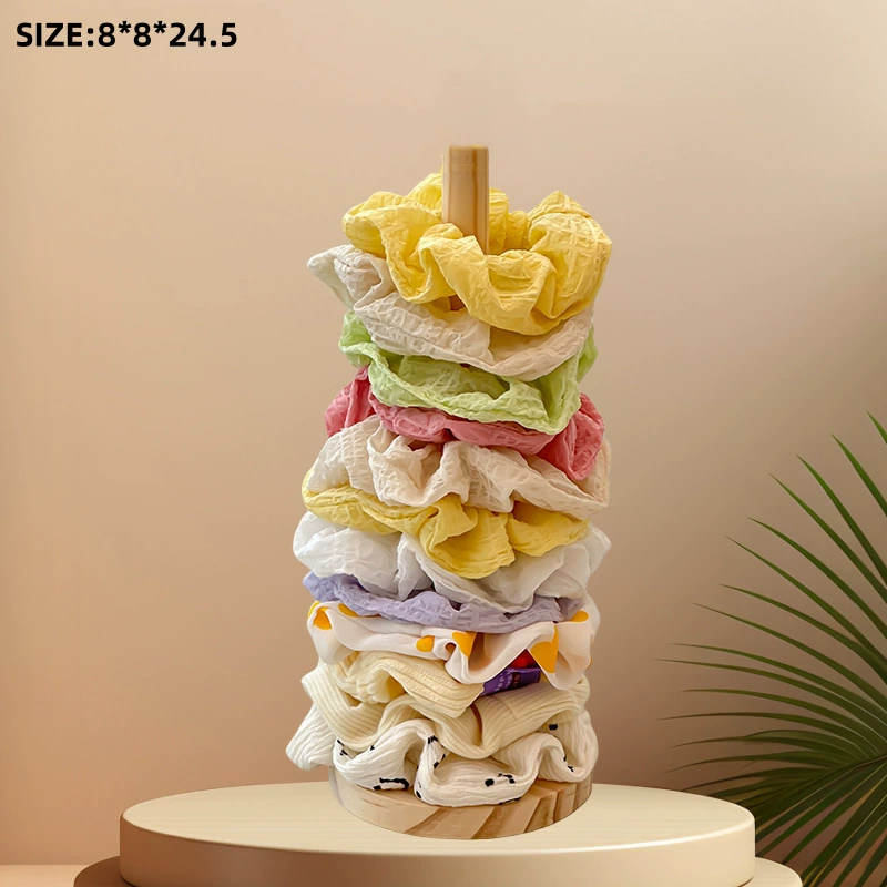 Деревянная подставка для резинок на волосы (натуральное дерево) — органайзер для верёвочных резинок, размеры от малых до больших с опциональным жёлтым шариком