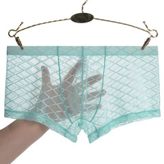 Junye men's mesh transparent underwear thin plaid sexy U convex bag boxer briefs breathable young men's pants