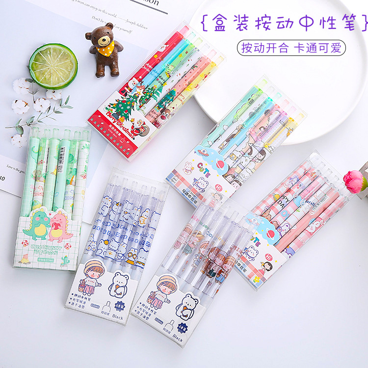 6 bolígrafos de prensa en caja, bolígrafos de góndola de presión de alto valor para estudiantes creativos, bolígrafos de firma a base de agua para papelería de oficina linda