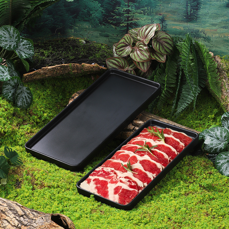 Melamine Plate Hot Pot Meat Plate Lamb Beef Plate with Bamboo Base Snowflake Beef Plate Tableware Set