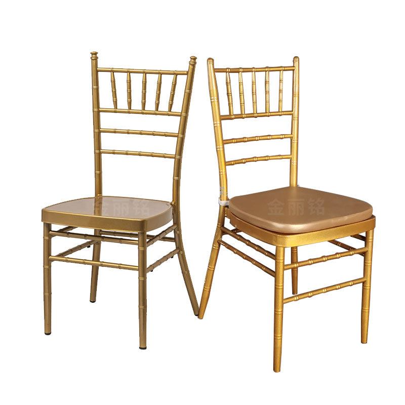 Silla de bambú metálica, silla de banquete para hotel, silla de bambú dorada simple, silla para exteriores, césped, bodas, celebraciones, venta al por mayor
