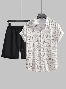 Men's casual printed short-sleeved shirt suit