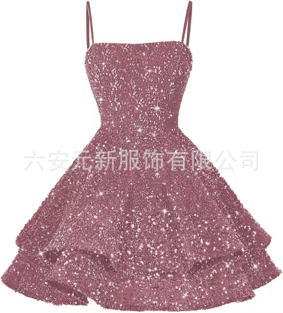 Comercio exterior de Europa y América Amazon nuevo cinturón de sequillas sexy cuello en V corto vestido de baile de fiesta