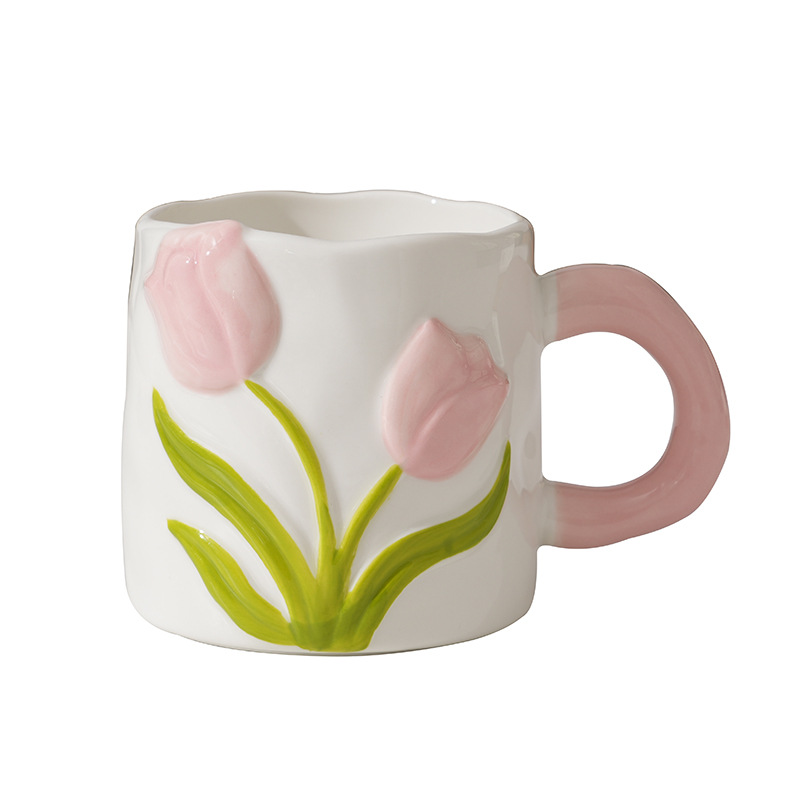 Taza de Tulipanes de alto valor, taza de cerámica esmaltada, regalo del Día del Maestro, taza de agua doméstica para niñas