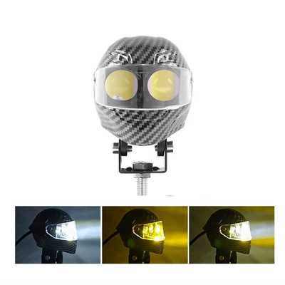 Motorcycle headlights, headlights Headlight Waterproof Dual-Color Strong Light - bright-yellow-and-white-carbon-fiber-helmet-spotlight-single-pack-includes-bracket-and-screw-kit