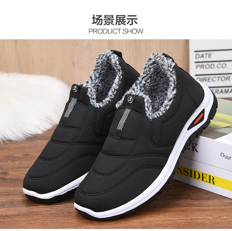 Giày vải bạt nam cổ thấp lót nhung giữ ấm, giày đi bộ đế bằng chống trượt — D09 nam cotton-màu xanh, D09 nam cotton-đen chi tiết 11