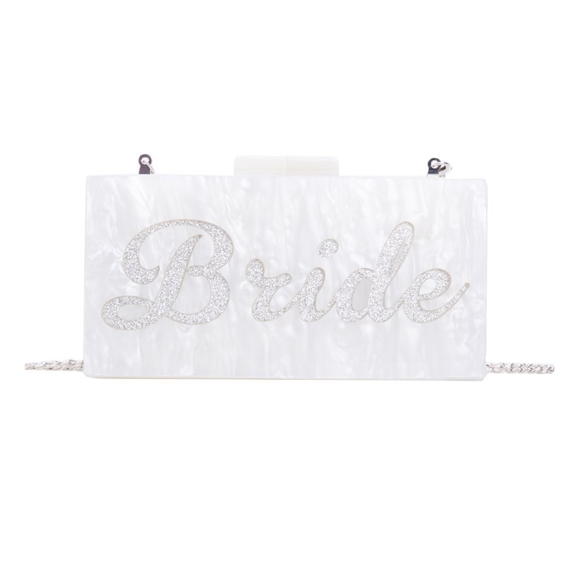 Nueva bolsa de cena de mujer alta sensibilidad letras de perlas blancas acrílicas bolsa de cena inclinada exquisita bolsa de mano de boda