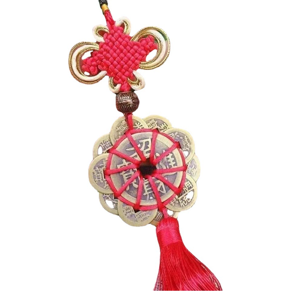 Чистая медь настоящие медные деньги цветок сливы медные деньги двенадцать императорские Деньги китайский узел тканый ручной работы десять императорские деньги подвеска автомобиля от двери до двери