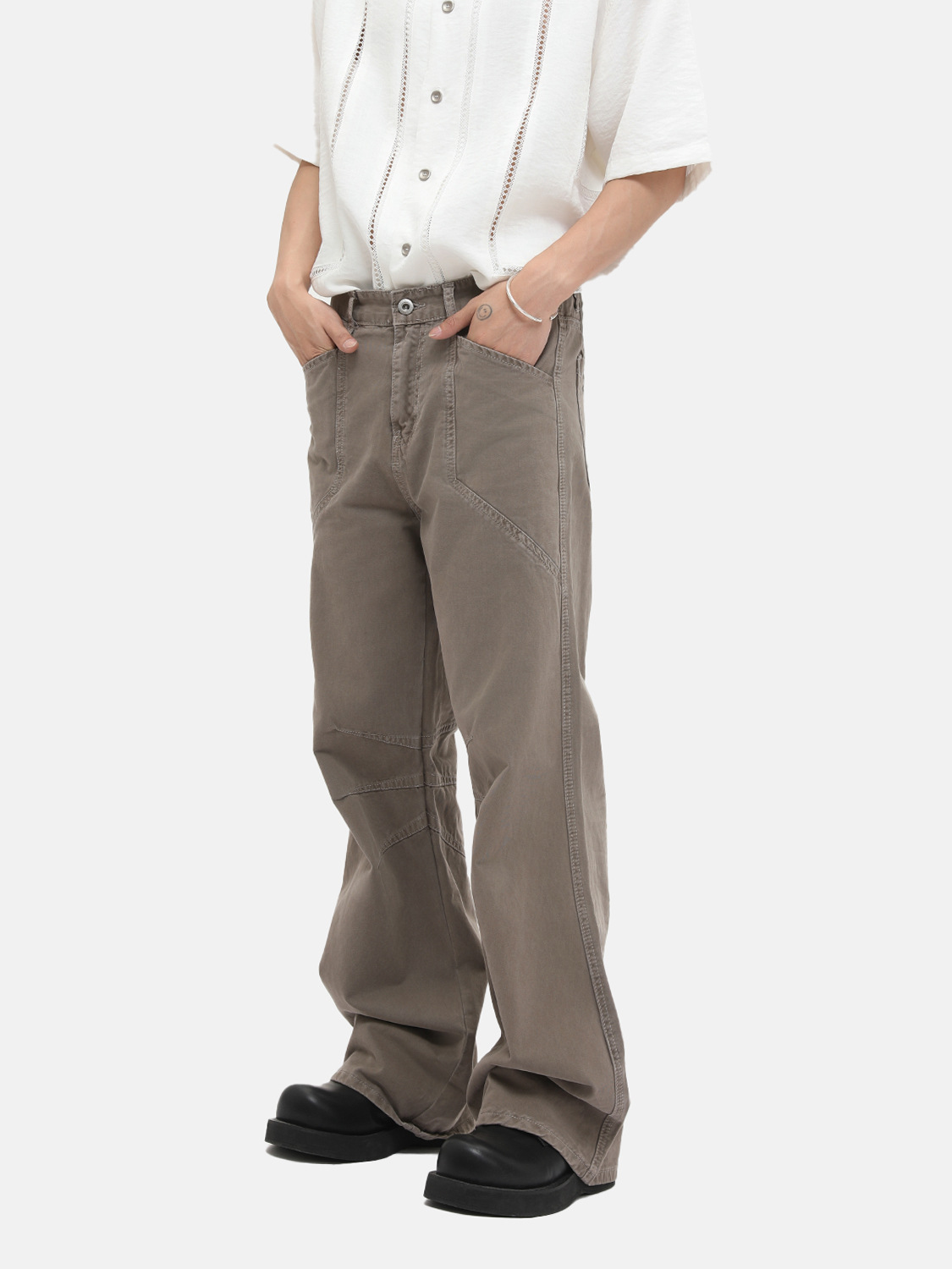 MTLCLOTHES para hombre | American cleanfit plisado costura moda drapeado recto trapeador jeans de moda