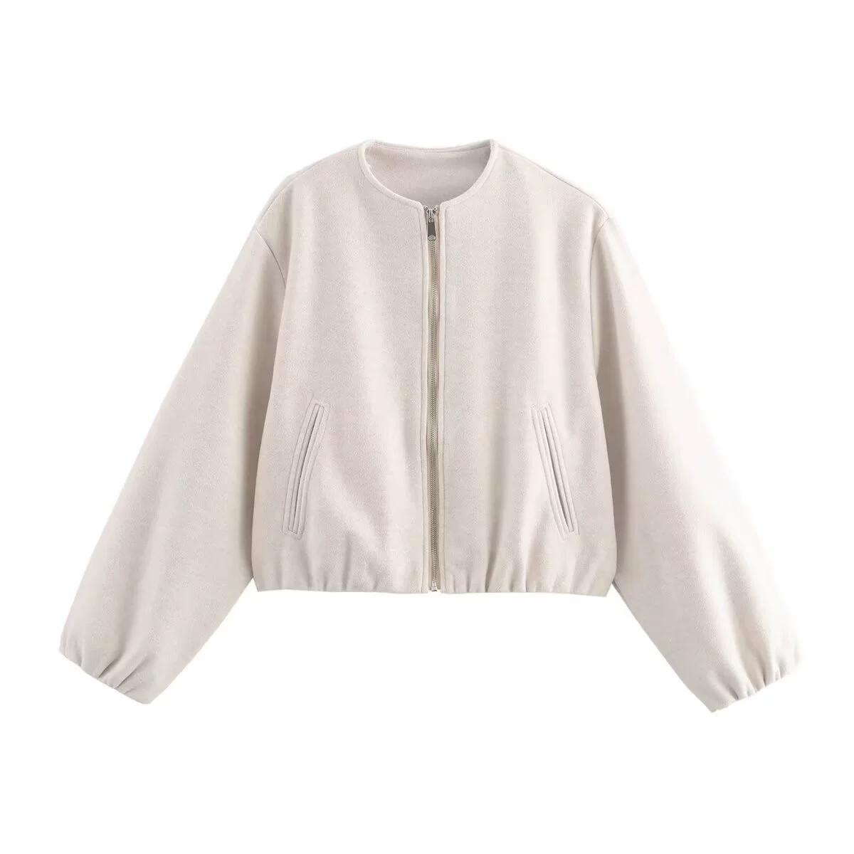 Bomber Jacket, Two-Color Soft Fabric, Autumn 2024, Solid Gray/Dark Gray, Sizes S–L