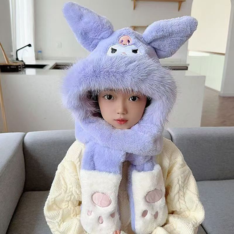 新型子供冬のクロミメロティのマフラーの帽子の手袋の一体の3セットは厚くて暖かいです。|undefined