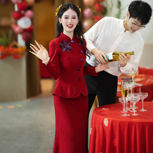 新中式敬酒服新娘2025新款冬装复古风红色订婚旗袍高级感晨袍礼服