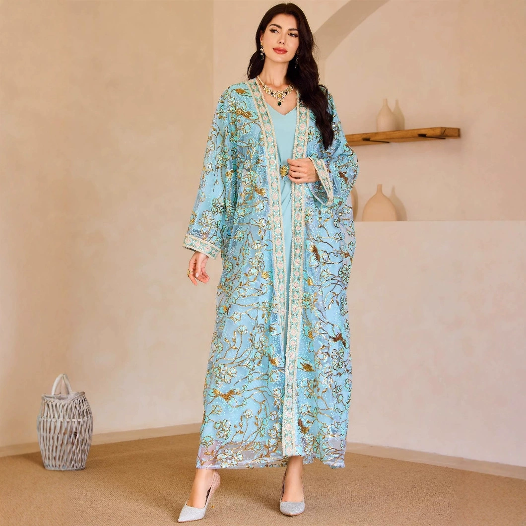 Элегантное вечернее платье EnTu 5003 для мусульманок с цветочным тиснением и золотым декором, модный халат для Ближнего Востока и Дубая.